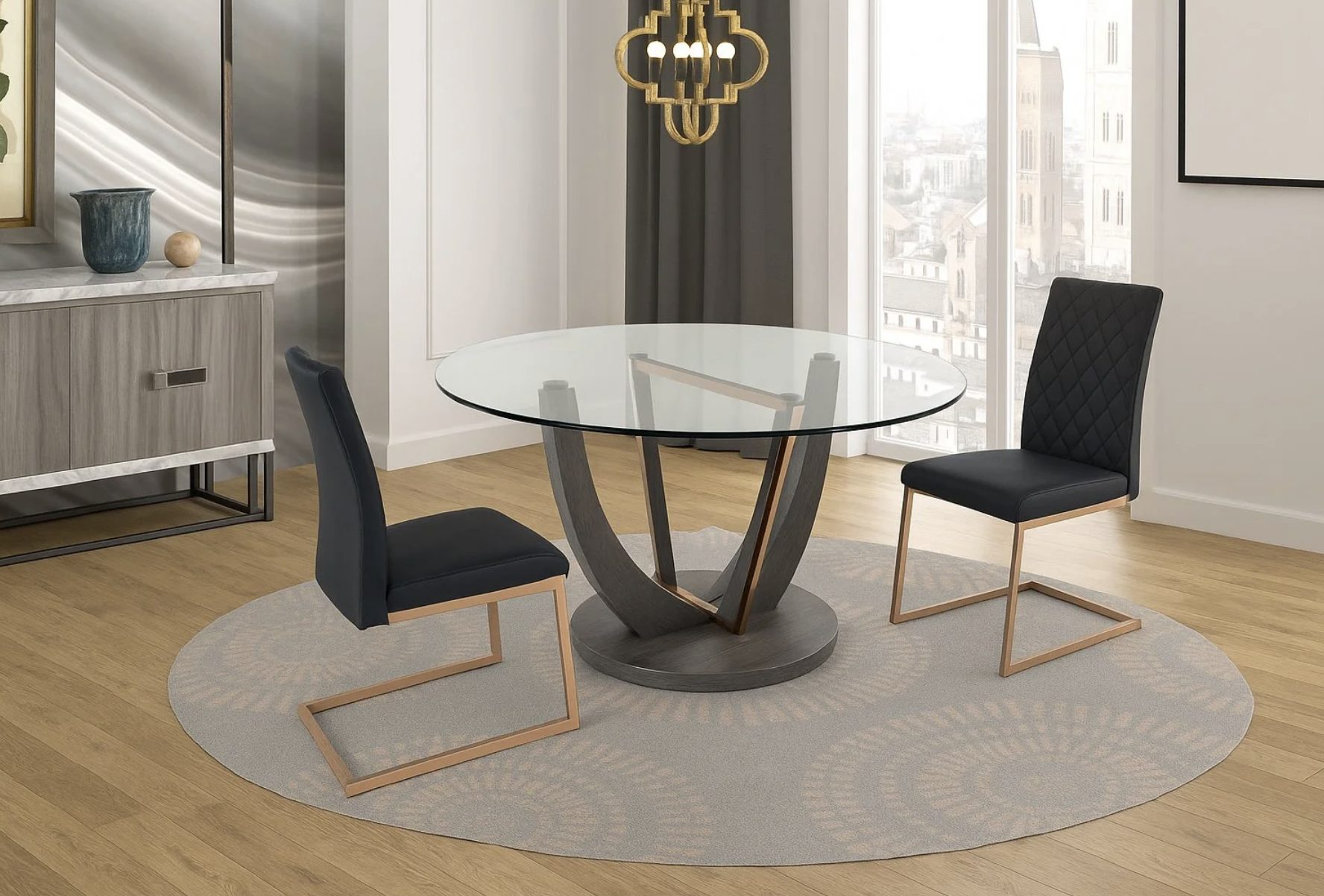 Norway Round & Askar Rose Gold Dining Set (c) — Dining Table | Gateway Furniture