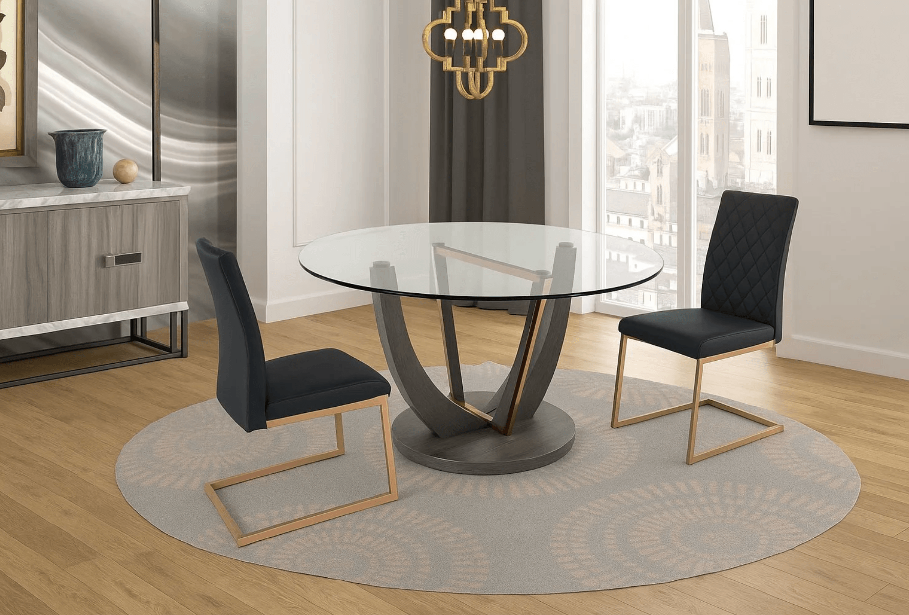 Norway Round & Askar Rose Gold Dining Set (c) — Dining Table | Gateway Furniture