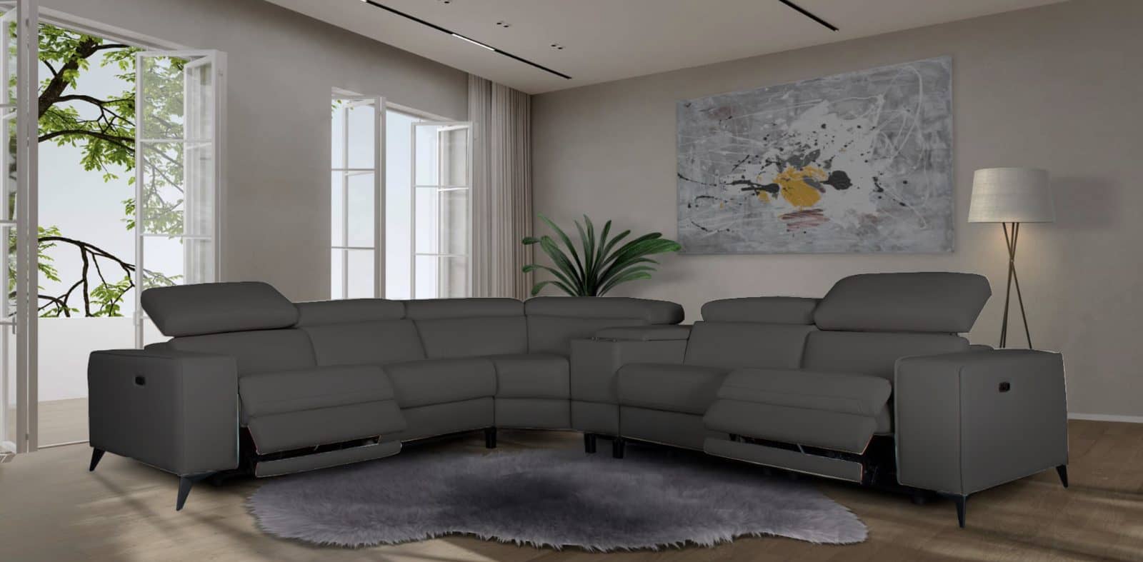 Grey sofa cum bed with hidden storage at Gateway Furniture Edmonton
