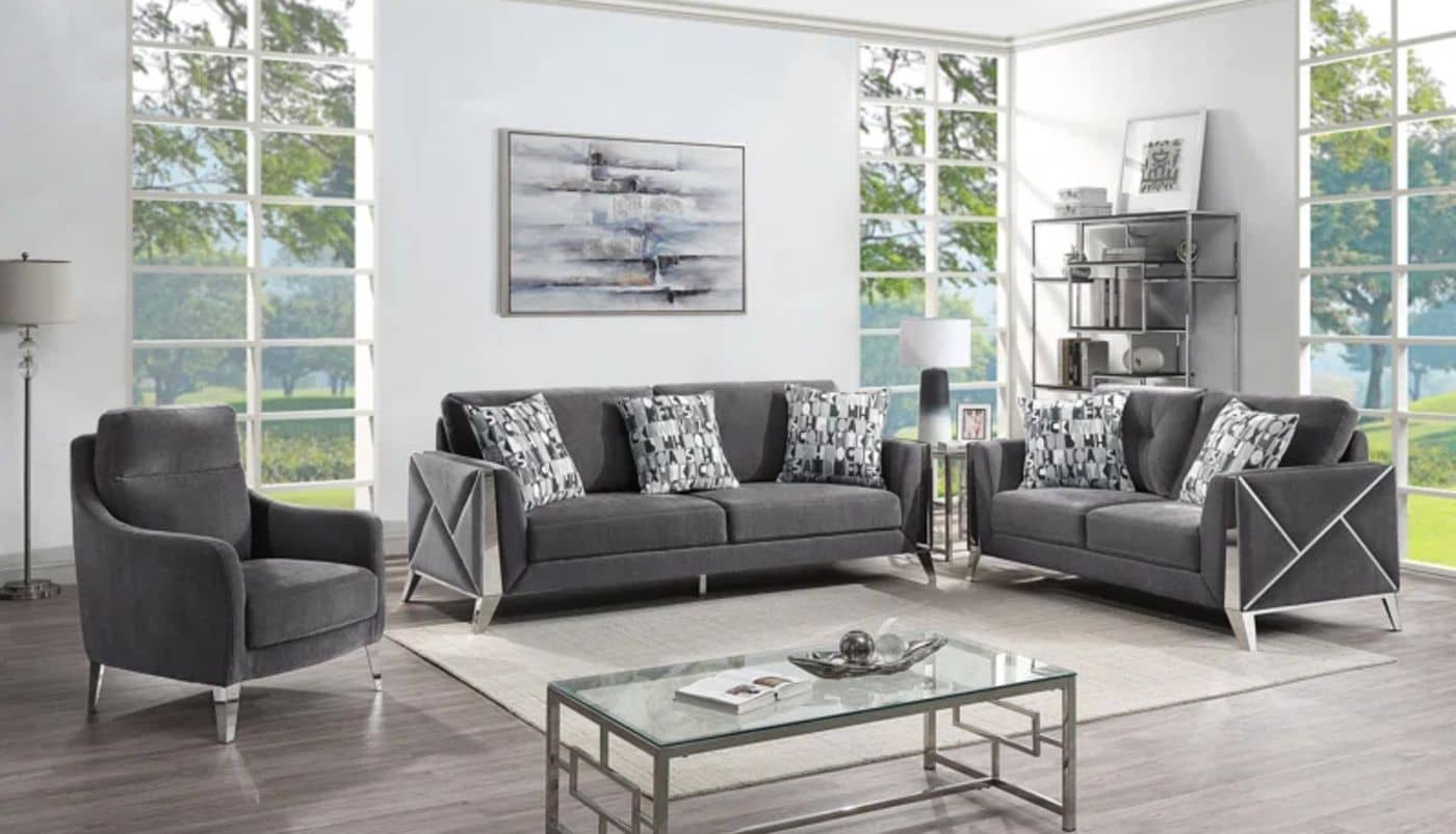 Diana Velvet Sofa - Grey velvet sofa set at Gateway Furniture Store, Edmonton