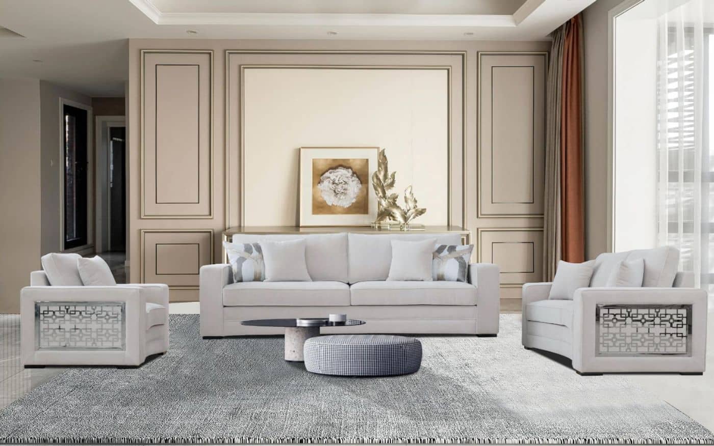 Havana Velvet Sofa - Beige velvet sofa set at Gateway Furniture Store, Edmonton