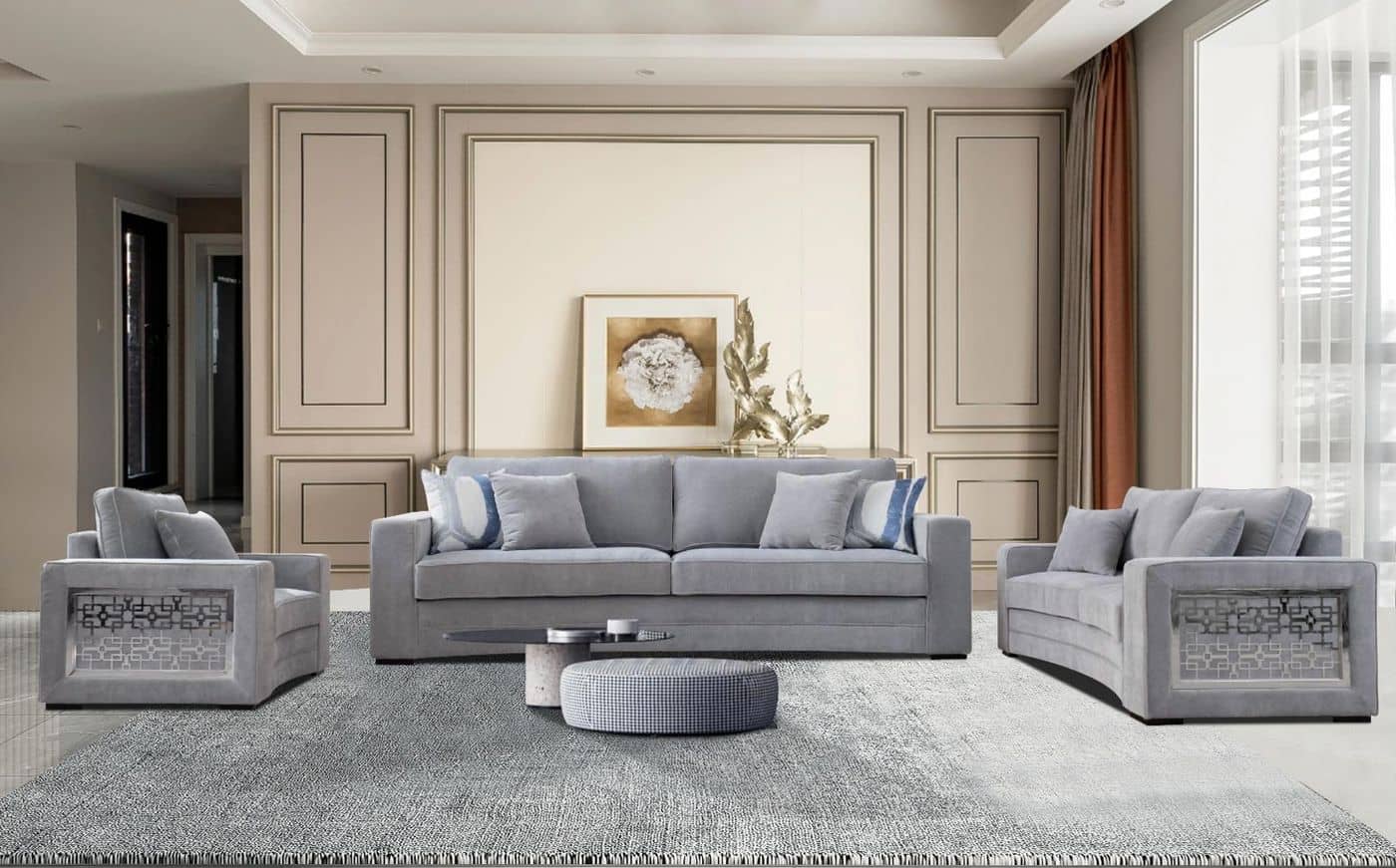 Havana Velvet Sofa - Grey velvet sofa set at Gateway Furniture Store, Edmonton