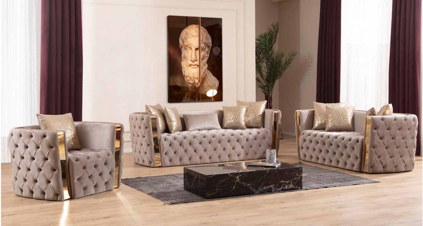 Noami Velvet Sofa - Taupe velvet sofa set at Gateway Furniture Store, Edmonton