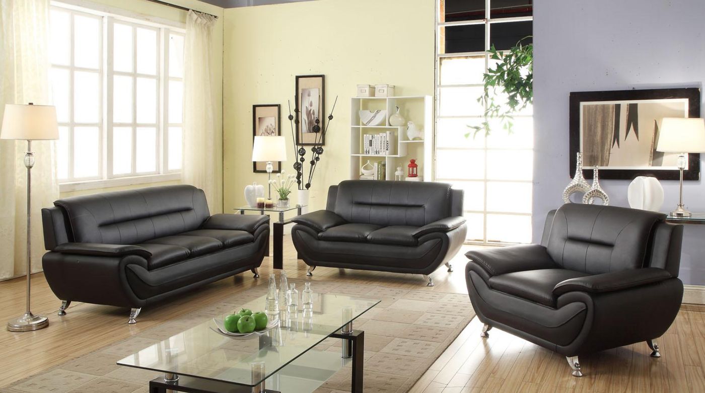 Spruce Velvet Sofa - Black velvet sofa set at Gateway Furniture Store, Edmonton