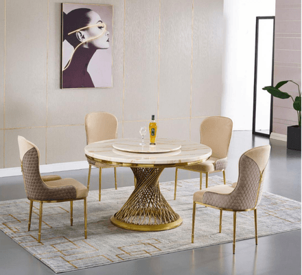 Ayla Dining Table with Gold Base on display at Gateway Furniture Store, Edmonton