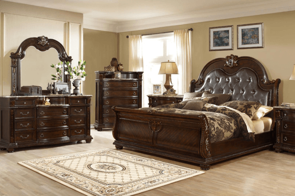 Roma Bedroom in Dark Walnut on display at Gateway Furniture Store, Edmonton