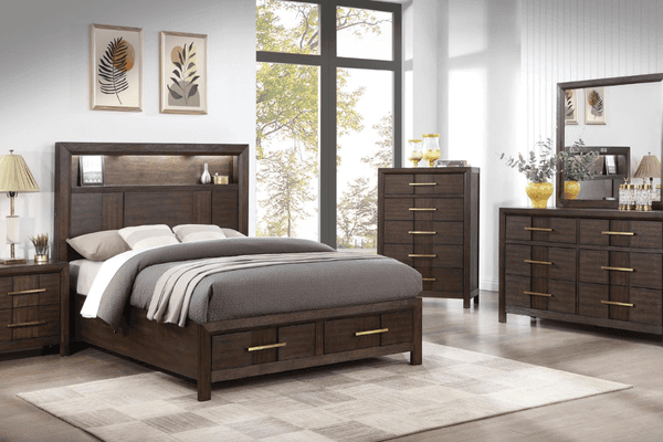 Kenzo Bedroom in Dark Walnut on display at Gateway Furniture Store, Edmonton