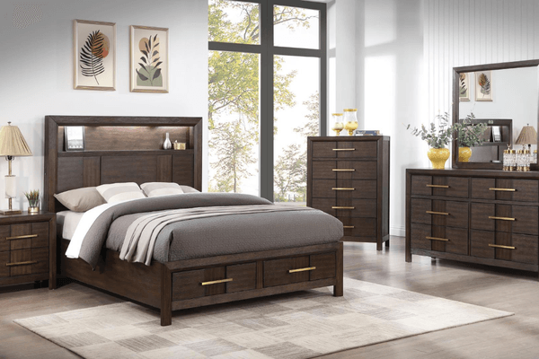 Kenzo Bedroom in Dark Walnut on display at Gateway Furniture Store, Edmonton