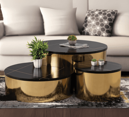 PC Coffee Table in Gold on display at Gateway Furniture Store, Edmonton