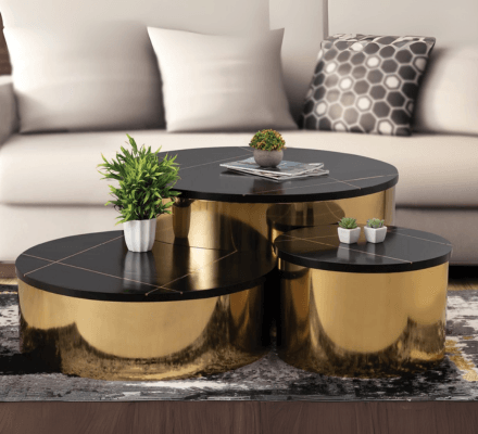 PC Coffee Table in Gold on display at Gateway Furniture Store, Edmonton