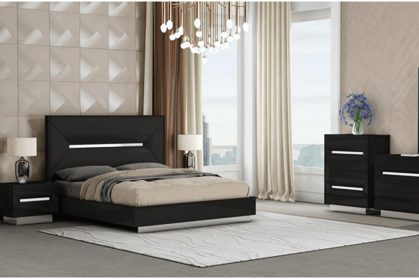 Cypress Bedroom in Black & Chrome on display at Gateway Furniture Store, Edmonton