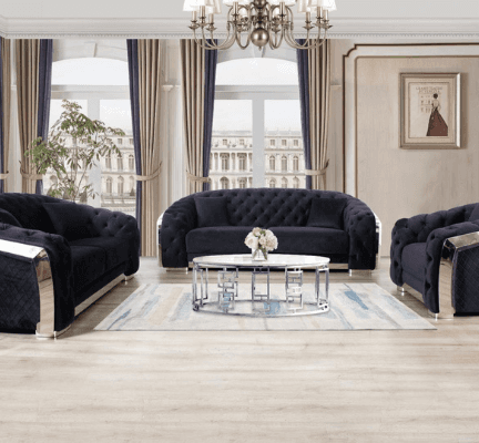 Hilton Living Room in Black on display at Gateway Furniture Store, Edmonton
