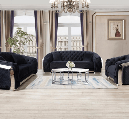 Hilton Living Room in Black on display at Gateway Furniture Store, Edmonton