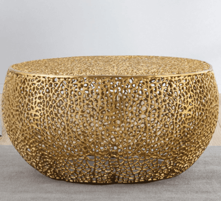 Round Coffee Table in Gold on display at Gateway Furniture Store, Edmonton