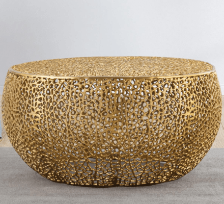 Round Coffee Table in Gold on display at Gateway Furniture Store, Edmonton
