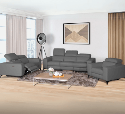 Amiyah Power Recliner Living Room in Gray on display at Gateway Furniture Store, Edmonton