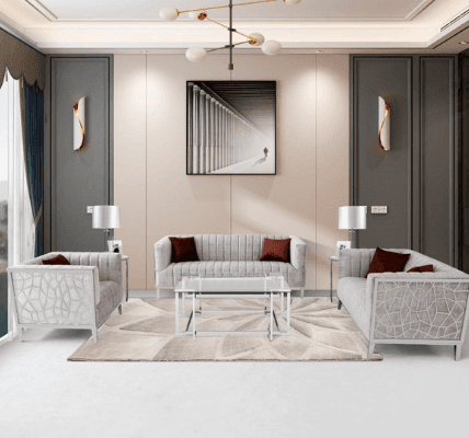 Ariel Living Room in Silver on display at Gateway Furniture Store, Edmonton