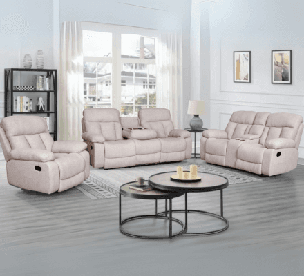 Malia Sofa Set in Mocha on display at Gateway Furniture Store, Edmonton