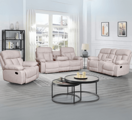 Malia Sofa Set in Mocha on display at Gateway Furniture Store, Edmonton
