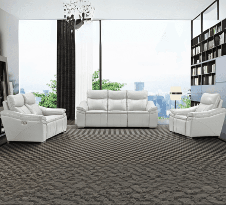 Verona 3-Piece Living Set in Beige on display at Gateway Furniture Store, Edmonton