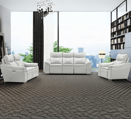 Verona 3-Piece Living Set in Beige on display at Gateway Furniture Store, Edmonton