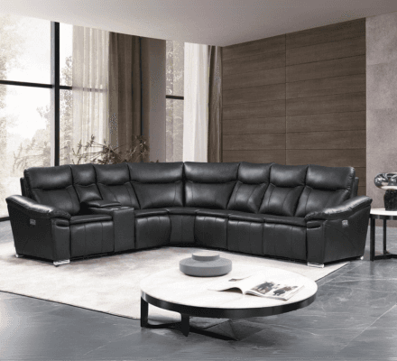 Eliana Recliner Sectional in Black on display at Gateway Furniture Store, Edmonton