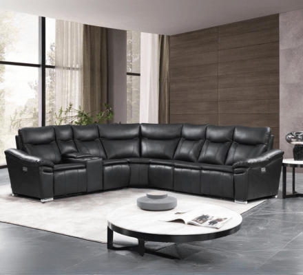 Eliana Recliner Sectional in Black on display at Gateway Furniture Store, Edmonton