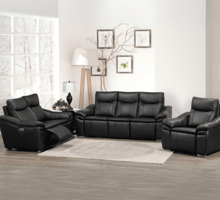 Verona 3-Piece Living Set in Black on display at Gateway Furniture Store, Edmonton