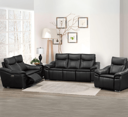Verona 3-Piece Living Set in Black on display at Gateway Furniture Store, Edmonton