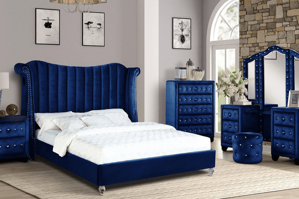 Sophia Bedroom in Navy Blue on display at Gateway Furniture Store, Edmonton