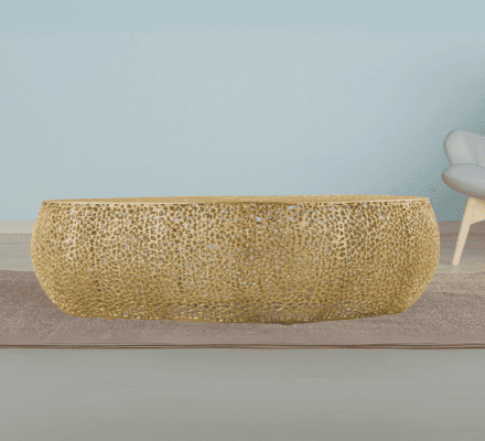 Coffee Table in Gold on display at Gateway Furniture Store, Edmonton
