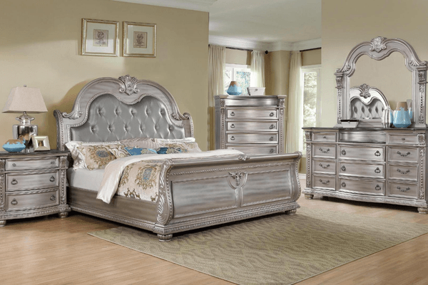 Roma Bedroom in Champagne / Silver on display at Gateway Furniture Store, Edmonton