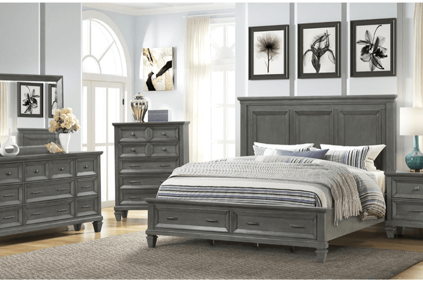 Hamilton Bedroom in Gray on display at Gateway Furniture Store, Edmonton