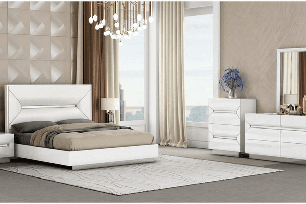 Talia Bedroom White & Gold on display at Gateway Furniture Store, Edmonton