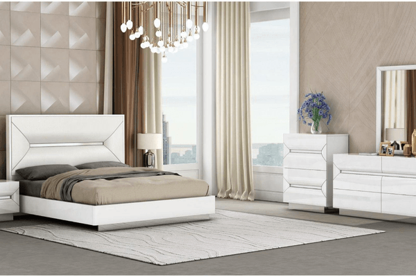 Talia Bedroom White & Gold on display at Gateway Furniture Store, Edmonton
