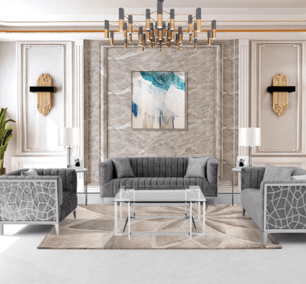 Ariel Living Room in Gray on display at Gateway Furniture Store, Edmonton
