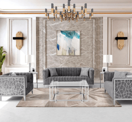 Ariel Living Room in Gray on display at Gateway Furniture Store, Edmonton