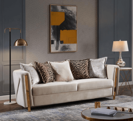 Chanelle Sofa in Creme on display at Gateway Furniture Store, Edmonton