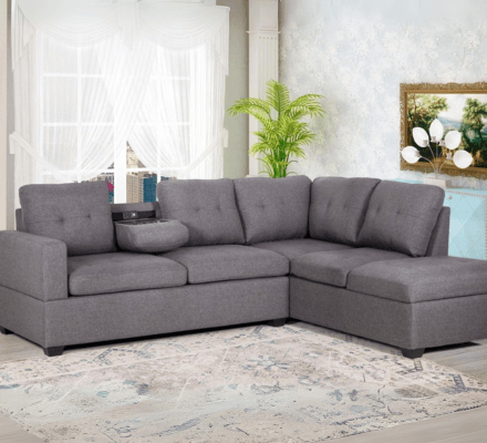 Mia Sectional in Gray on display at Gateway Furniture Store, Edmonton