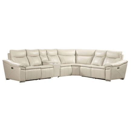 Eliana Recliner Sectional in Beige on display at Gateway Furniture Store, Edmonton