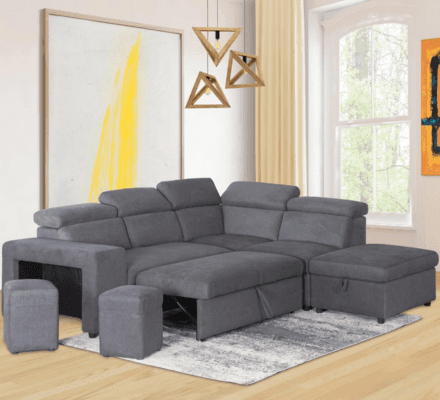 Elle Sofa Bed Sectional in Gray on display at Gateway Furniture Store, Edmonton