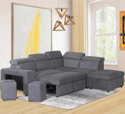 Elle Sofa Bed Sectional in Gray on display at Gateway Furniture Store, Edmonton